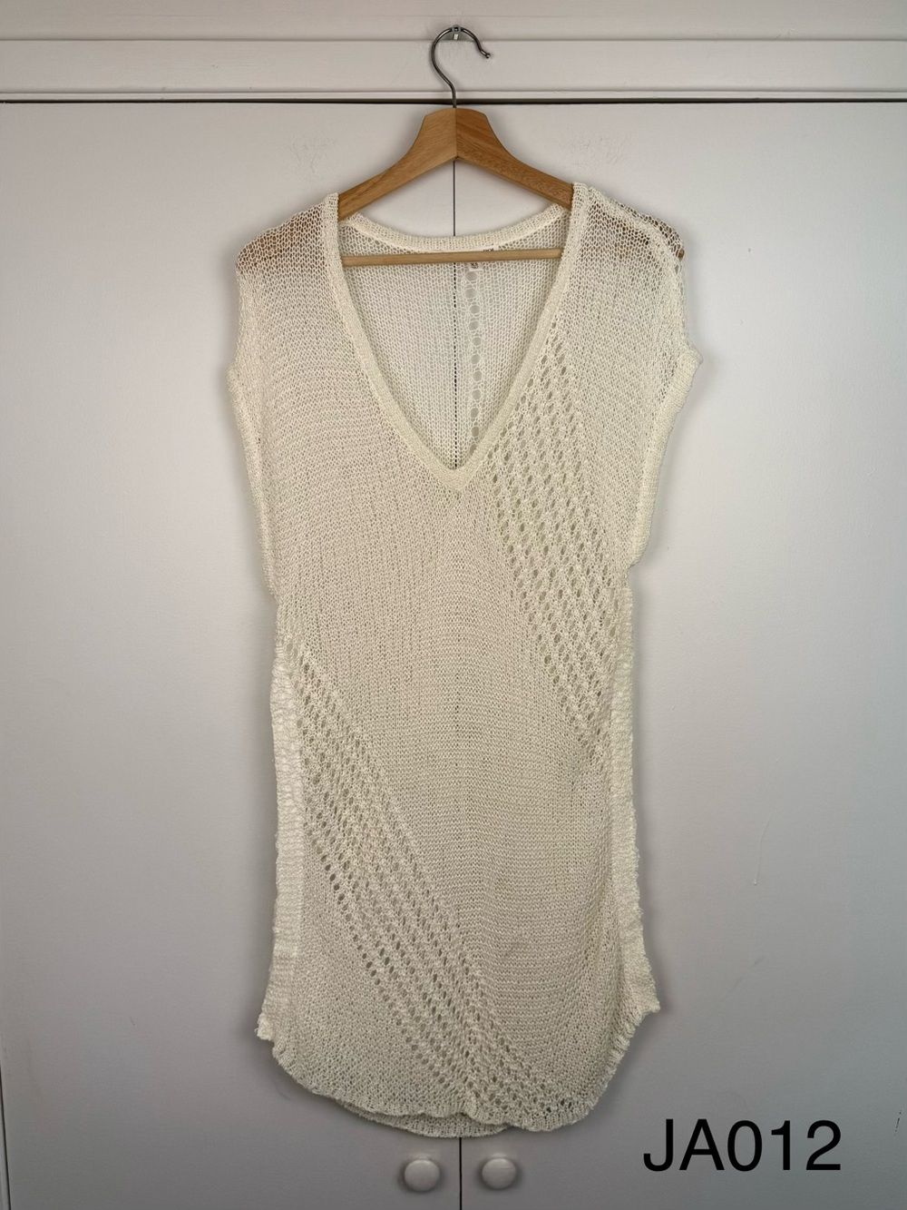 ROI Ivory Open Knit V Neck Cover Up Tunic XS